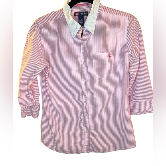 Duck Head Women’s Pink/White Striped Button Down Shirt - Size Medium - Picture 1 of 4